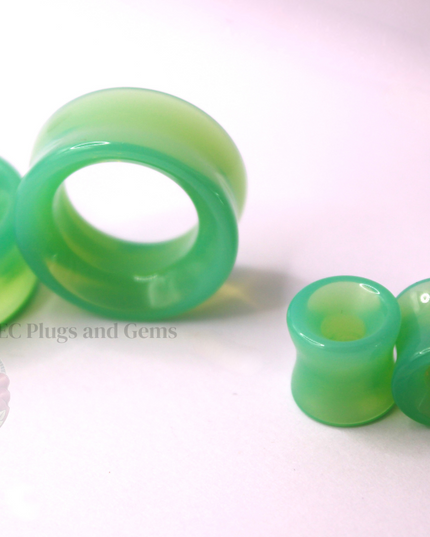 Opalite Green Glass Tunnel Plugs – Double Flare Eyelet Gauges (Pair), Luminous Green
