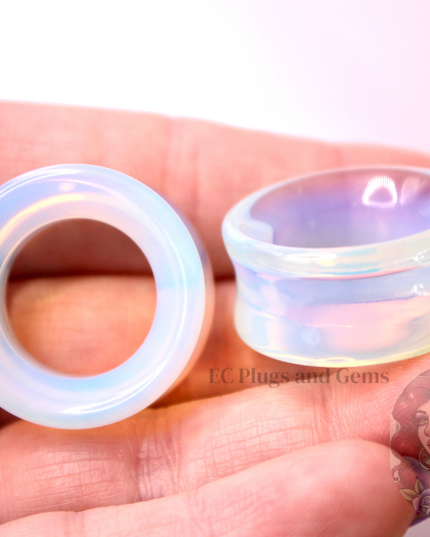 Opalite Tunnel Plugs Iridescent Rainbow - Translucent Pair of Gauges 5mm-50mm