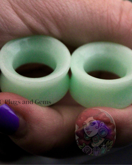 Green Glow In The Dark Tunnel Plugs - Opalite Green Glass Double Flare Eyelet Gauge 6mm-25mm