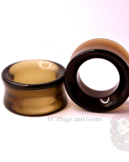 Brown Smoky Glass Tunnel Plugs – Double Flare Eyelet Gauges (Pair), Translucent Brown