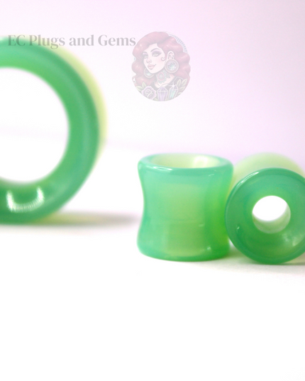 Opalite Green Glass Tunnel Plugs – Double Flare Eyelet Gauges (Pair), Luminous Green