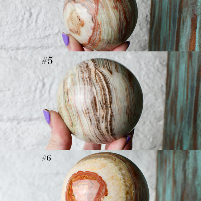 Green Onyx Sphere 75mm –Pick Your Exact Sphere, Natural Stone Decorative Sphere, Polished Green and Brown Onyx Ball for Display, Home or Office Décor