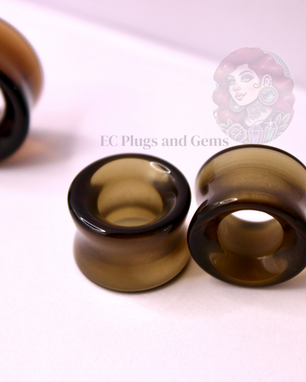 Brown Smoky Glass Tunnel Plugs – Double Flare Eyelet Gauges (Pair), Translucent Brown