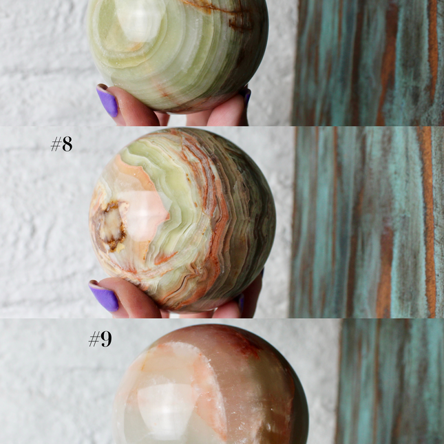 Green Onyx Sphere 75mm –Pick Your Exact Sphere, Natural Stone Decorative Sphere, Polished Green and Brown Onyx Ball for Display, Home or Office Décor