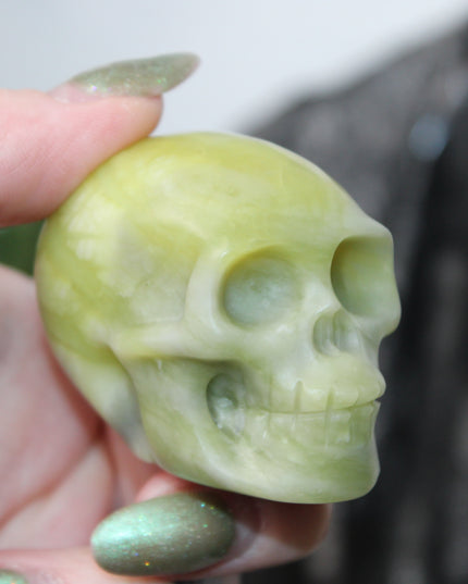 Lemon Jade Skull – Crystal Carving for Confidence, Luck & Creativity, Hand-Carved Yellow Stone, Spiritual Decor - EC Plugs