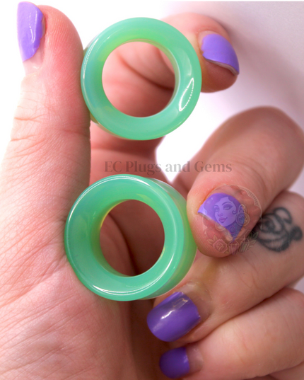 Opalite Green Glass Tunnel Plugs – Double Flare Eyelet Gauges (Pair), Luminous Green
