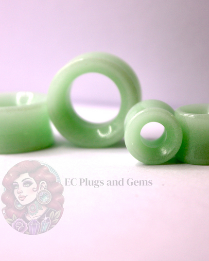 Green Glow In The Dark Tunnel Plugs - Opalite Green Glass Double Flare Eyelet Gauge 6mm-25mm