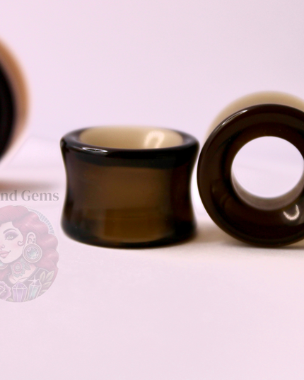 Brown Smoky Glass Tunnel Plugs – Double Flare Eyelet Gauges (Pair), Translucent Brown