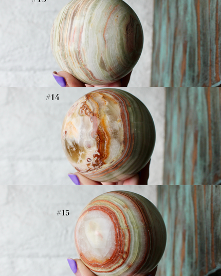 Green Onyx Sphere 75mm –Pick Your Exact Sphere, Natural Stone Decorative Sphere, Polished Green and Brown Onyx Ball for Display, Home or Office Décor