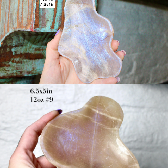 Moonstone Bowl Blue Flash – Hand‑Carved Polished Stone Dish with Flashing Blue Highlights, Decorative Display or Trinket Bowl