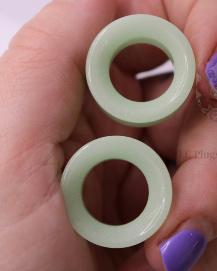 Green Glow In The Dark Tunnel Plugs - Opalite Green Glass Double Flare Eyelet Gauge 6mm-25mm