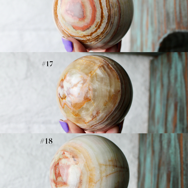 Green Onyx Sphere 75mm –Pick Your Exact Sphere, Natural Stone Decorative Sphere, Polished Green and Brown Onyx Ball for Display, Home or Office Décor