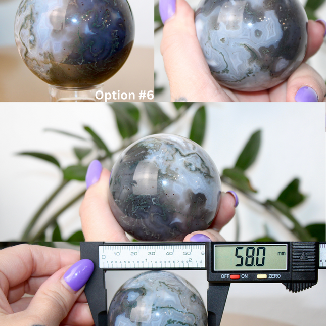 This XL Moss Agate Sphere features a stunning mix of natural green inclusions and cloudy white tones, reminiscent of forest landscapes or underwater gardens. Each sphere is one of a kind, with swirling patterns and depth that make it a true conversation piece.