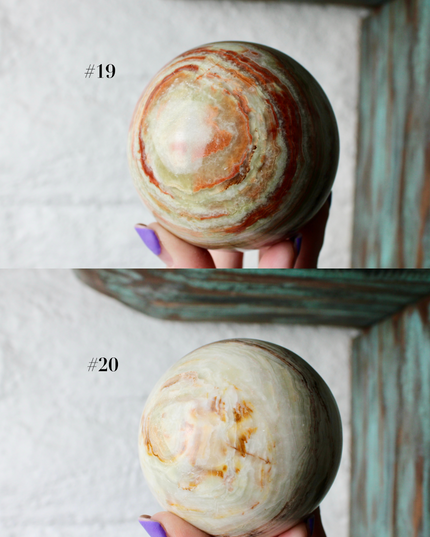 Green Onyx Sphere 75mm –Pick Your Exact Sphere, Natural Stone Decorative Sphere, Polished Green and Brown Onyx Ball for Display, Home or Office Décor