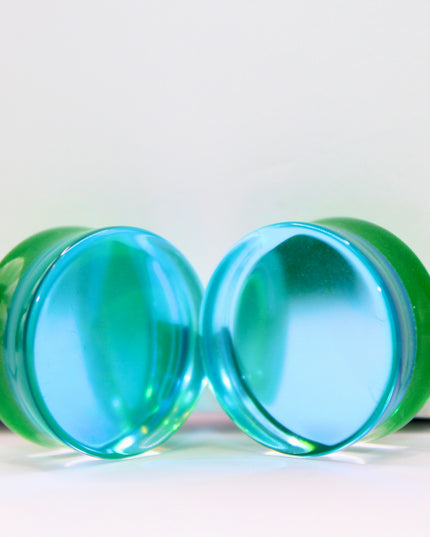 Blue Green Glass Plugs -Gauges (2 sided color) - EC Plugs