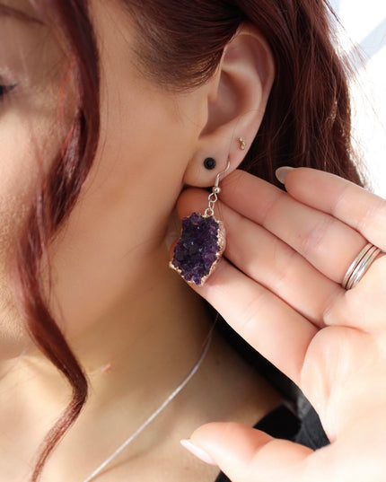Amethyst druzy earring