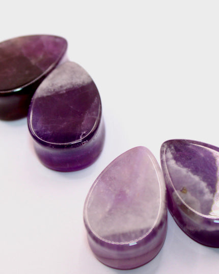 Amethyst Stone Tear Drop Plugs Pair of Natural Purple Gauges6mm-19mm