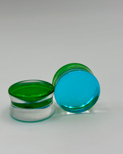 Blue Green Glass Plugs -Gauges (2 sided color) - EC Plugs
