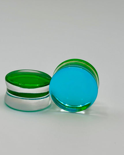 Blue Green Glass Plugs -Gauges (2 sided color) - EC Plugs