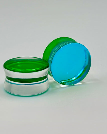 Blue Green Glass Plugs -Gauges (2 sided color) - EC Plugs