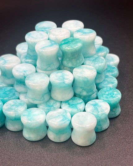 Pair of Beautifully Unique Blue Line Agate Gauges