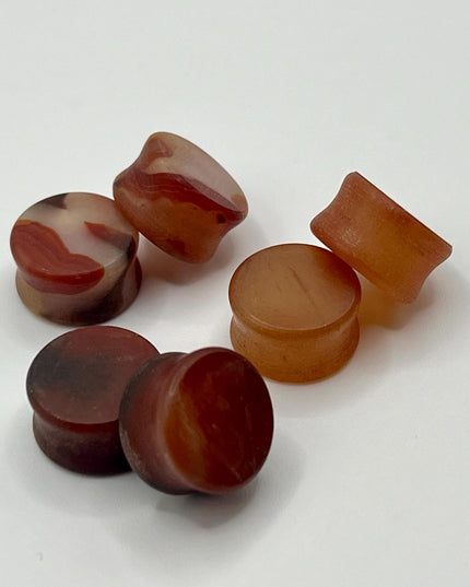 Carnelian Agate Stone Double Flare Plugs -  Matte Red and Orange Gauges