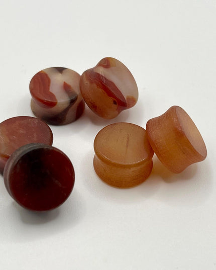 Carnelian Agate Stone Double Flare Plugs -  Matte Red and Orange Gauges