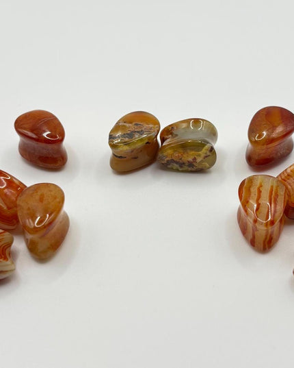 Carnelian Agate Stone Tear Drop Double Flare Plugs - Red and Orange Gauges 6mm-14mm