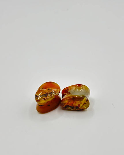 Carnelian Agate Stone Tear Drop Double Flare Plugs - Red and Orange Gauges 6mm-14mm