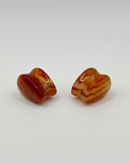 Carnelian Agate Stone Tear Drop Double Flare Plugs - Red and Orange Gauges 6mm-14mm