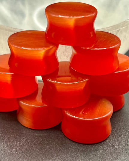 Cat Eye Plugs - Red Gauges (selenite)