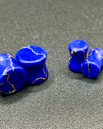 Dyed Blue and Yellow Howlite Double Flare Plugs - EC Plugs