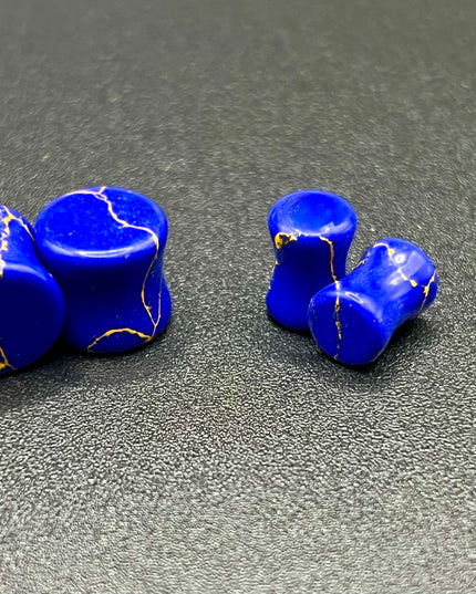 Dyed Blue and Yellow Howlite Double Flare Plugs - EC Plugs