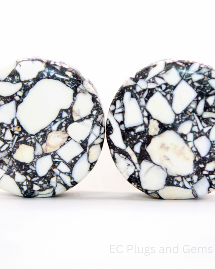 Howlite Stone Plugs - Black and White Marbled Gauges Double Flare Pair - EC Plugs