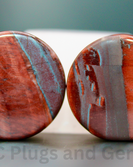 Red Tiger Eye Double Flare Stone Plugs Pair Red and Black - EC Plugs