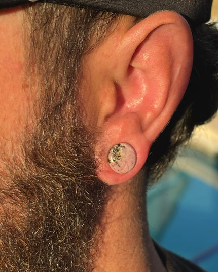 Rhodonite Stone Plugs - Pink and Black Webbed Gauges Pair - EC Plugs