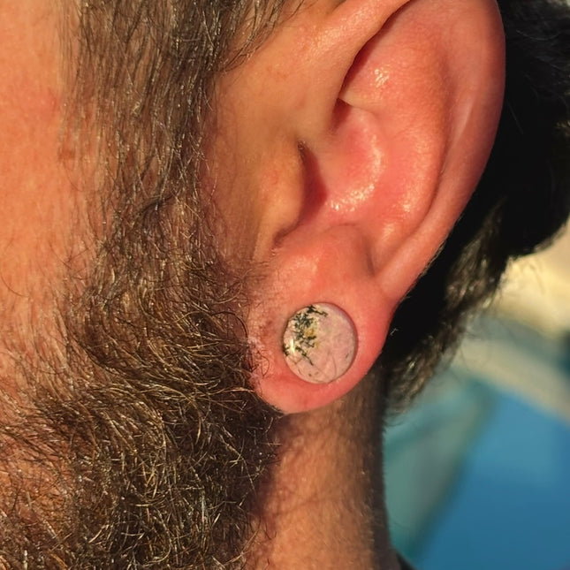 Rhodonite Stone Plugs - Pink and Black Webbed Gauges Pair - EC Plugs