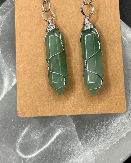 Green Aventurine Pendant Metal Wrapped Necklace and Earrings~ Stunning