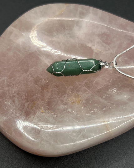 Green Aventurine Pendant Metal Wrapped Necklace and Earrings~ Stunning