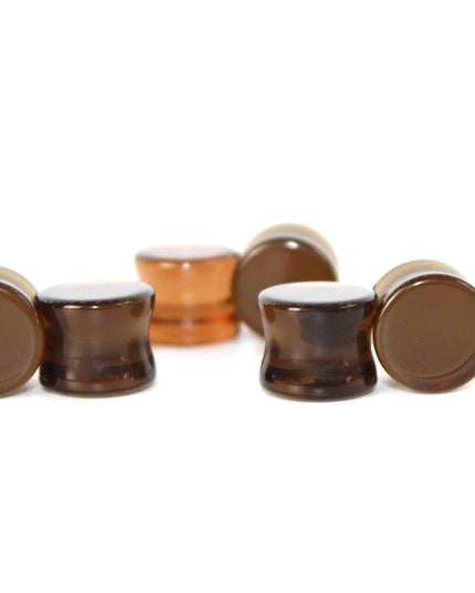 Brown Smoky Glass Double Flare Plugs Pair of Gauges 3mm-22mm