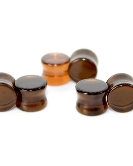 Brown Smoky Glass Double Flare Plugs Pair of Gauges 3mm-22mm