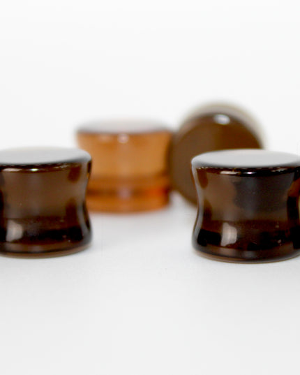 Brown Smoky Glass Double Flare Plugs Pair of Gauges 3mm-22mm