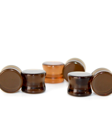 Brown Smoky Glass Double Flare Plugs Pair of Gauges 3mm-22mm