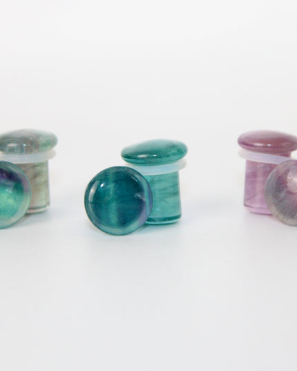 Fluorite Stone Single Flare Plugs Pair of Purple, Green, and Blue Gauges 4mm-25mm