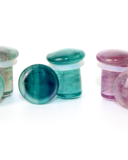 Fluorite Stone Single Flare Plugs Pair of Purple, Green, and Blue Gauges 4mm-25mm