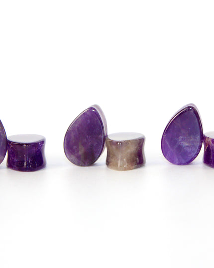 Amethyst Stone Tear Drop Plugs Pair of Natural Purple Gauges6mm-19mm