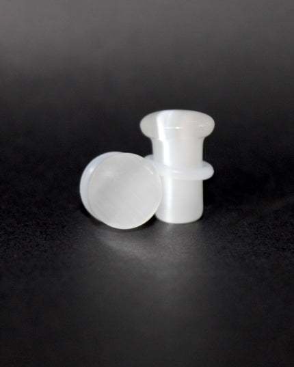 White Cat Eye Single Flare Plugs - Pair of Glass Gauges 3mm-16mm
