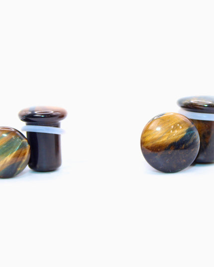 Blue Tiger Eye Single Flare Plugs Pair - EC Plugs