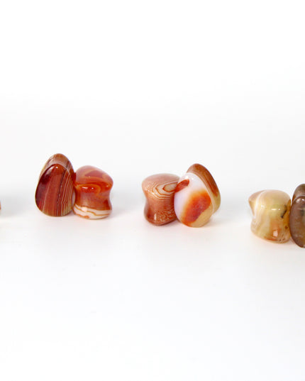 Carnelian Agate Stone Tear Drop Double Flare Plugs - Red and Orange Gauges 6mm-14mm