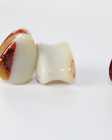 Carnelian Agate Stone Tear Drop Double Flare Plugs - Red and Orange Gauges 6mm-14mm